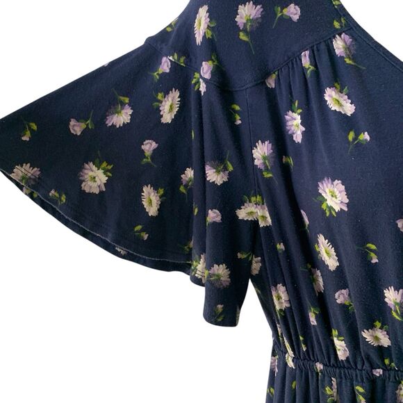 Isabel Maternity Maxi Dress Women's Flutter Short Sleeve Navy Blue Floral Large - Picture 8 of 15